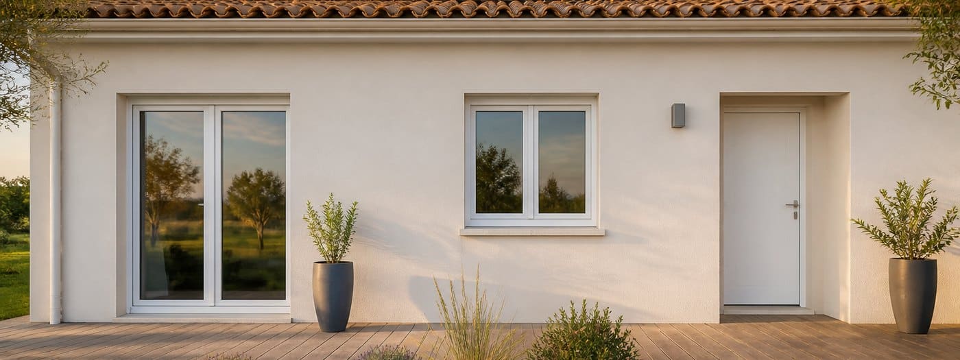 Menuiseries PVC neuves sur la facade d'une maison individuelle