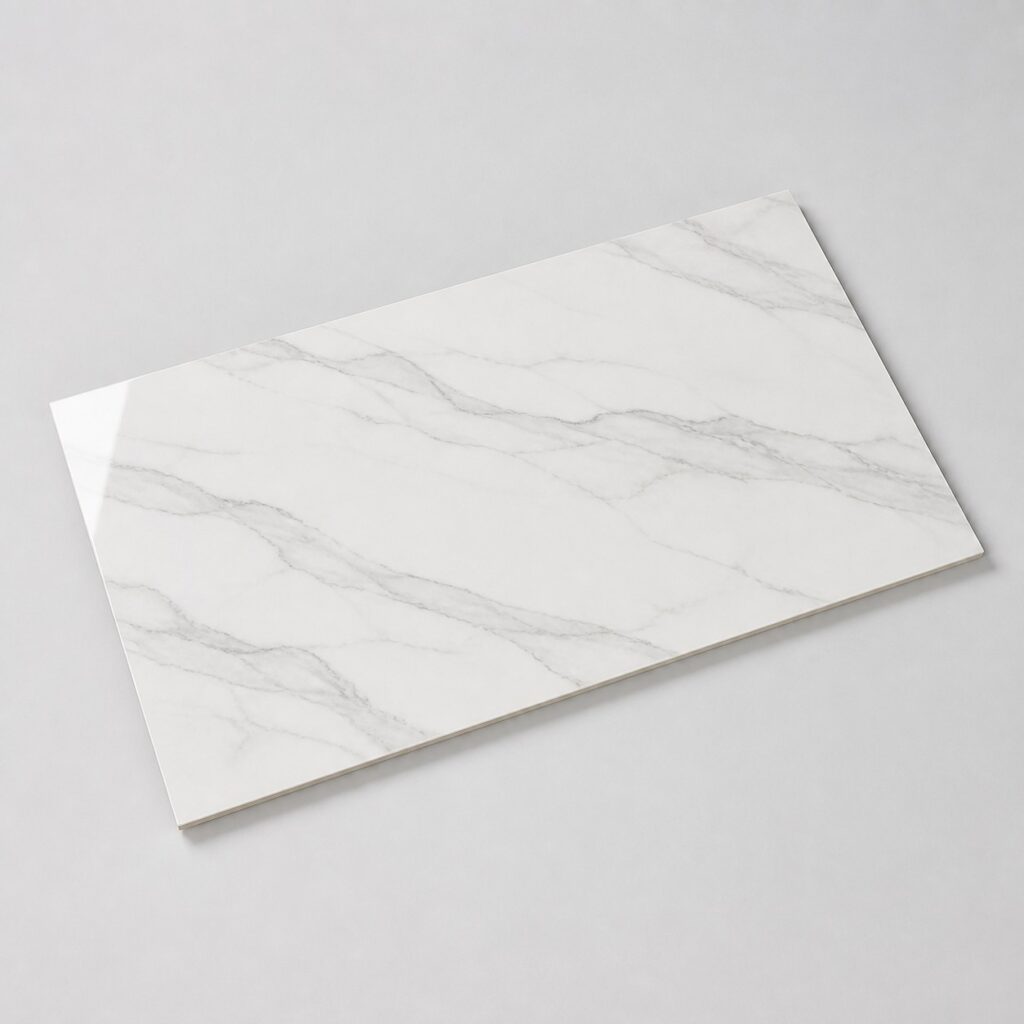 Carreaux effet marbre blanc poli 60 x 120 cm sur fond clair