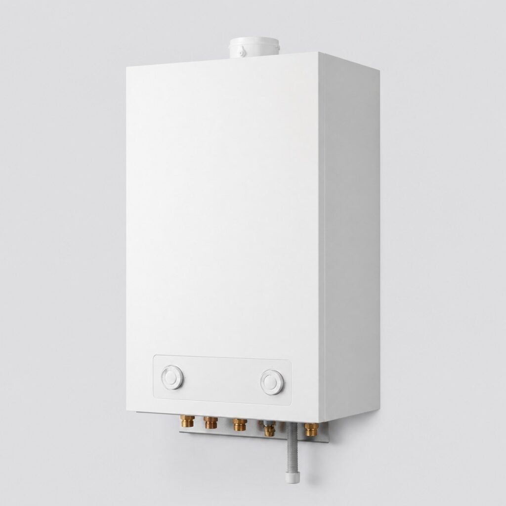 Chaudiere gaz a condensation blanche sur fond clair