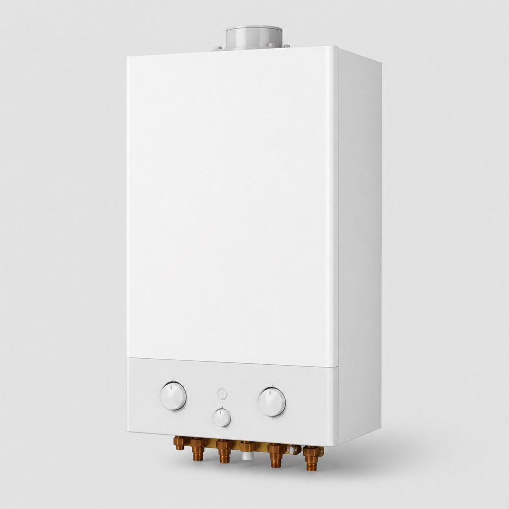 Chaudiere gaz micro accumulee blanche sur fond clair