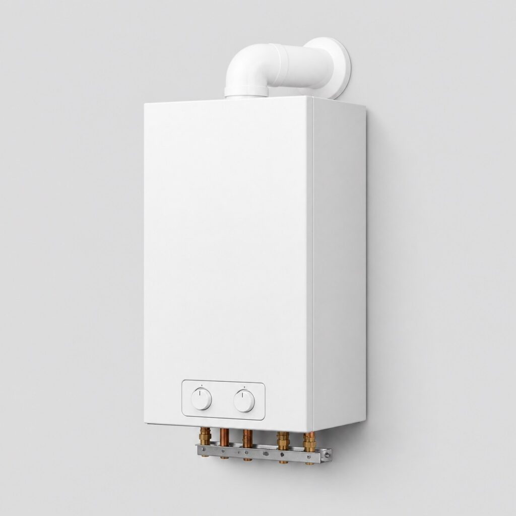 Chaudiere gaz a ventouse blanche sur fond clair
