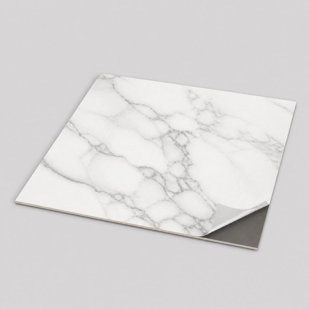 Dalles PVC autocollantes 30 x 30 cm effet marbre blanc sur fond clair