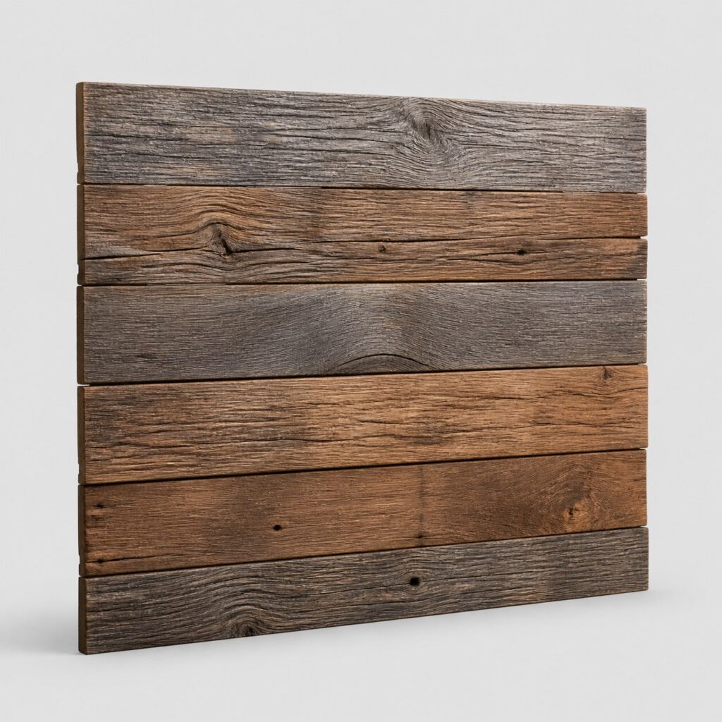 Lames de lambris mural en bois vieilli de 76 cm, sur fond clair