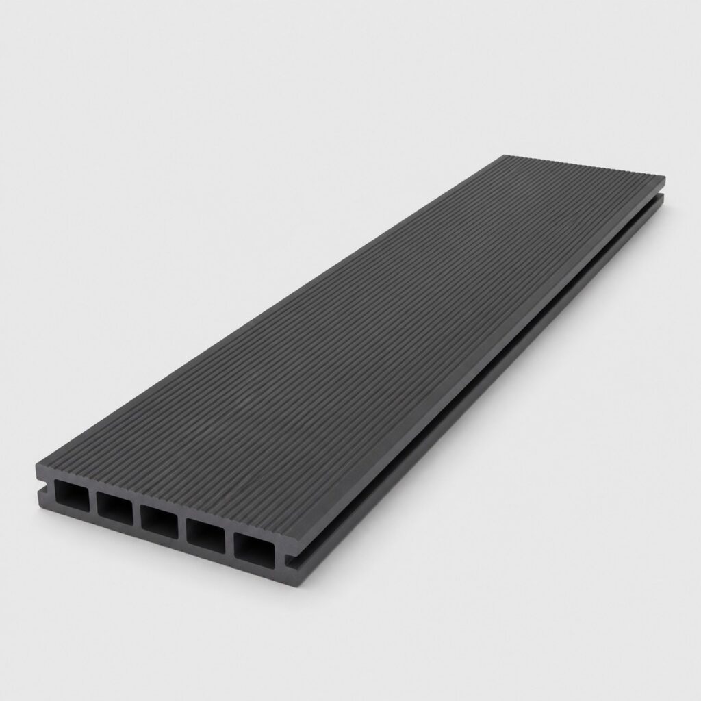 Lames de terrasse composite alveolaires gris anthracite 240 x 14 cm, sur fond clair