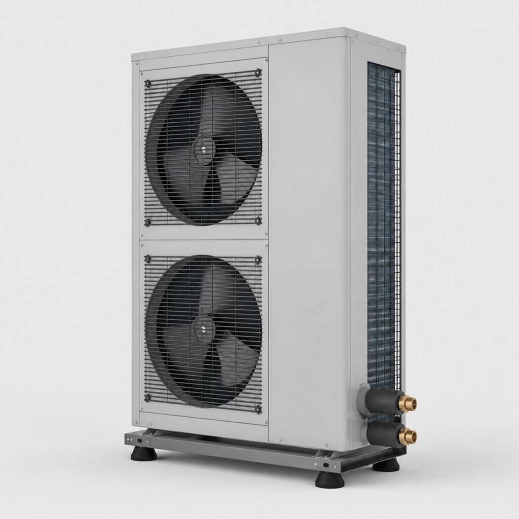 Pompe a chaleur monobloc a double ventilateurs sur fond clair