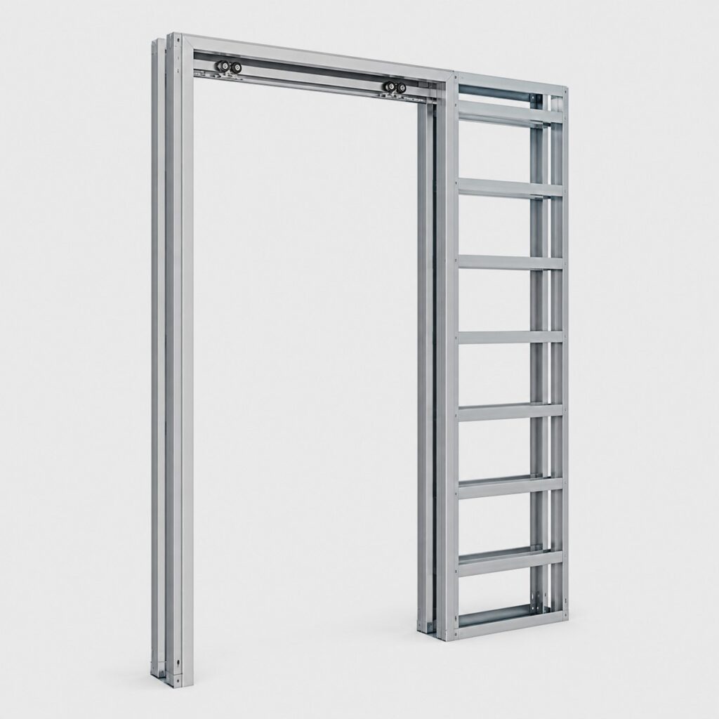 Chassis a galandage en acier zingue pour passage de 700 mm, vue de trois quarts sur fond clair