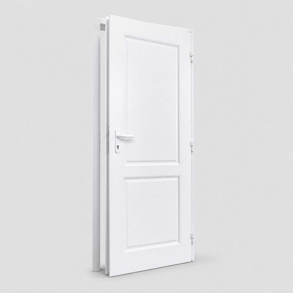 Porte de service PVC blanc a ouverture exterieure 205 x 90 cm, vue de face