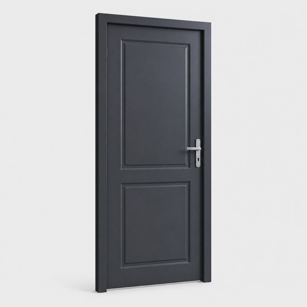 Porte de service PVC gris anthracite RAL 7016 205 x 90 cm, vue de face sur fond clair