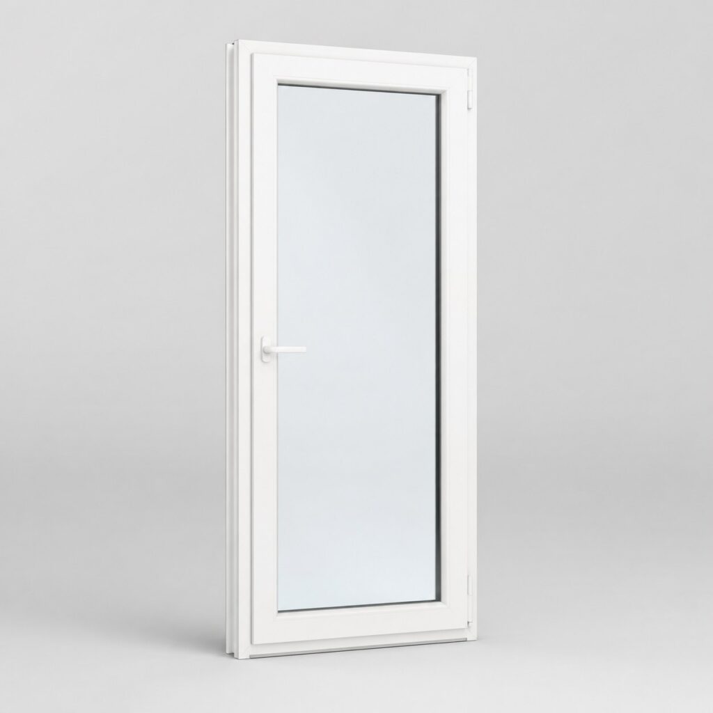 Porte-fenetre PVC blanc 1 vantail 205 x 80 cm, vue de face sur fond clair
