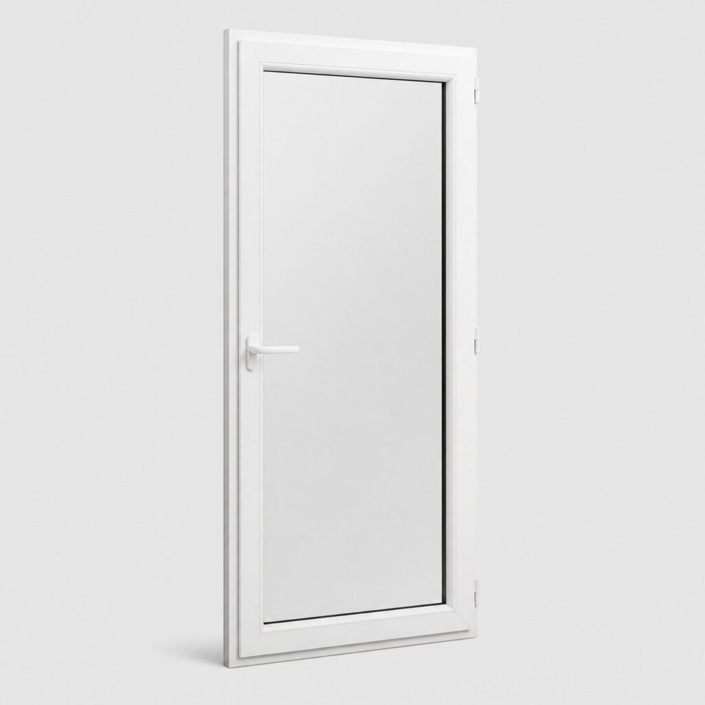 Porte-fenetre PVC blanche 1 vantail 205 x 80 cm, vue de face sur fond clair