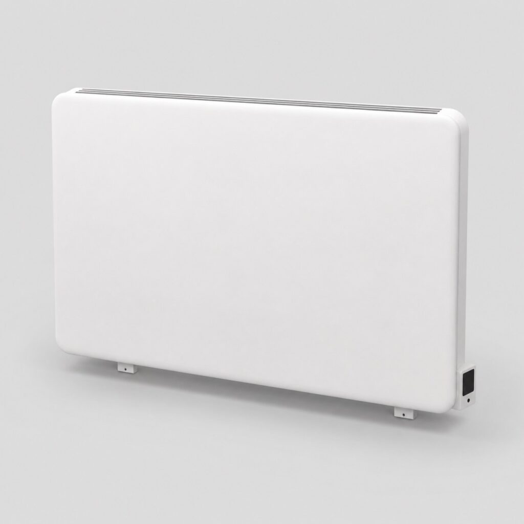 Radiateur electrique a inertie seche blanc large sur fond clair