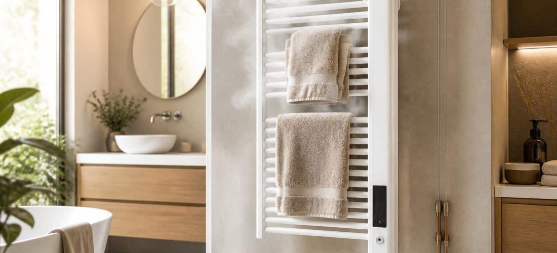 découvrez l'action du sèche-serviettes électrique mixte pour un chauffage optimal, combinant le séchage efficace des serviettes et le confort thermique de votre pièce.